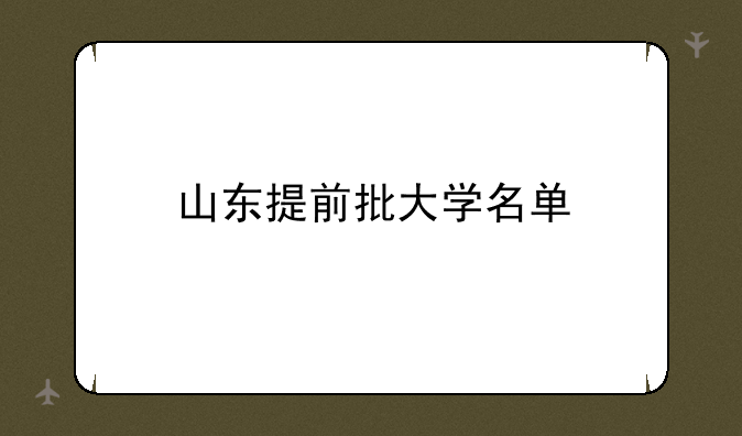 山东提前批大学名单